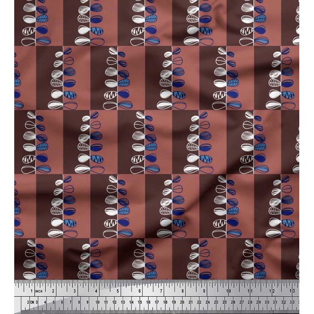 Soimoi Poly Georgette Fabric Check & Leaves Artistic Decor Fabric Printed Yard 52 Inch Wide