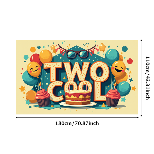 Colorful and Fun Banner for Second Birthday Bash Two Cool Theme Party Supplies Background Decoration Backdrop for Photography Props Birthday Party Decorations