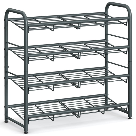 SONGMICS Stackable Shoe Rack, 4-Tier Shoe Storage Organizer, Hold up to 16 Pairs, Gray