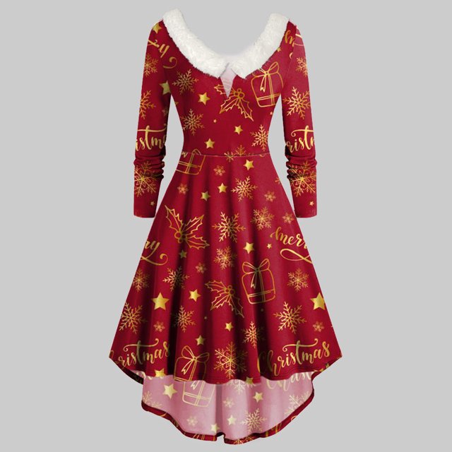 Joyeux Noël TIMIFIS Mode Automne pour Femmes Robe Vintage à Fleurs Évasée en Ligne A Swing Décontractée pour Fête Robe de Fête pour Femmes