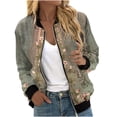 thumbnail image 2 of EQWLJWE Liquidation d'Économies d'Été! Veste Bomber de Baseball Zippée à Poches Imprimées Décontractée pour Femmes, Manteau, 2 of 5