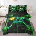 thumbnail image 1 of YST 7Pcs Kids Gamer Comforter Set King, Gaming Bedding Comforter Set, Video Games Controller Gamepad Bed In A Bag Neon Glowing Square Geometric Grid Green Bed Sets With Comforter And Sheets, 1 of 1