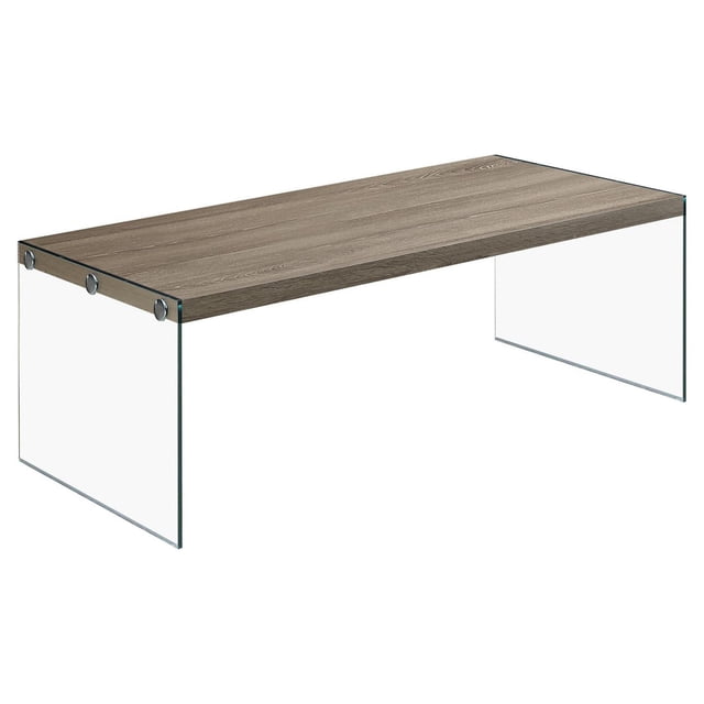 Monarch Specialties Coffee Table, Accent, Cocktail, Rectangular, Living Room, 44"l, Tempered Glass, Laminate, Brown, Clear, Contemporary, Modern