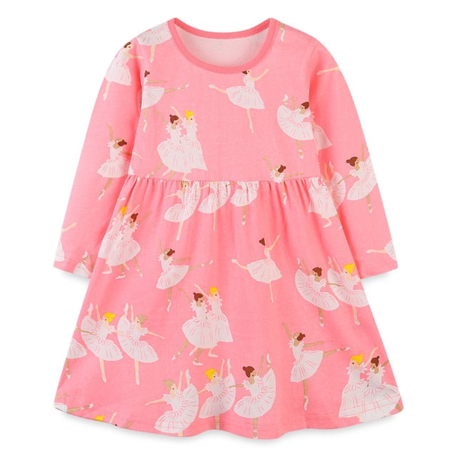 AAMILIFE Little Maven Robe Décontractée pour Bébés Filles Automne Rose Jolies Robes à Motif pour Enfants Mignonne et Confortable Vêtements pour Enfants 2-12 Ans