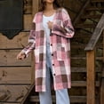 thumbnail image 2 of RXMEKW Plaid Wool Blend Coat With Button Front And Pockets for Women, Longline Cardigan Jacket, Brown, 2 of 6