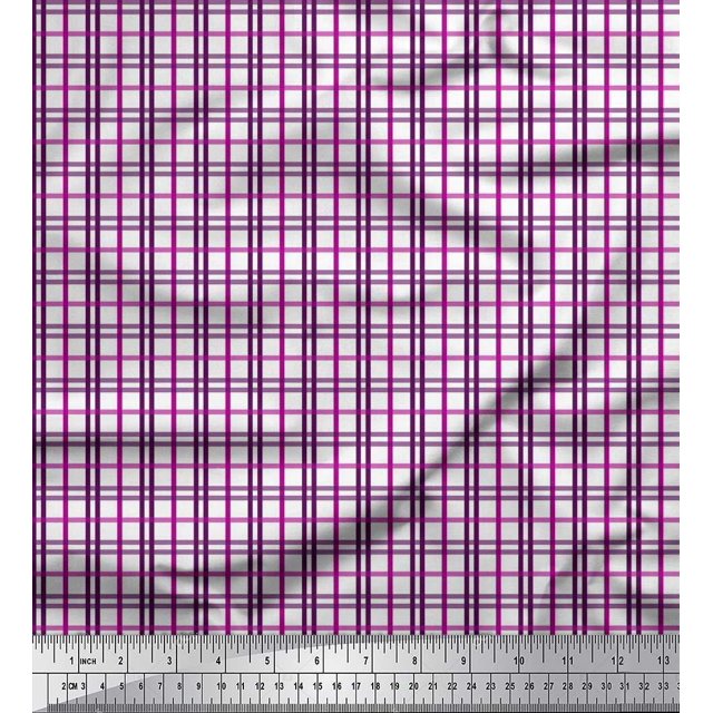 Soimoi Purple Modal Satin Fabric Window Pane Check Printed Craft Fabric by the Yard 42 Inch Wide
