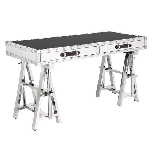 Bureau de haute qualité en acier inoxydable et verre noir.<br>Dans l'ensemble : 29"-37.7"H x 60''W x 24''D<br>Tiroir : 3 po H x 28 po L x 13,5 po P