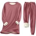 thumbnail image 1 of Ensemble de Survêtement en Molleton pour Femmes 2 Pcs, Tenue d'Hiver Chaude, Doublé Sherpa, Survêtement Uni à Col Ras du Cou, Chandails et Pantalons de Survêtement, 1 of 4