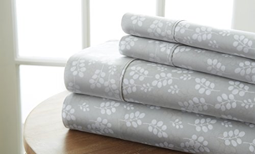 ienjoy Home Ensemble de Draps 4 Pcs à Motifs, Grand Lit, Gris Champ de Blé
