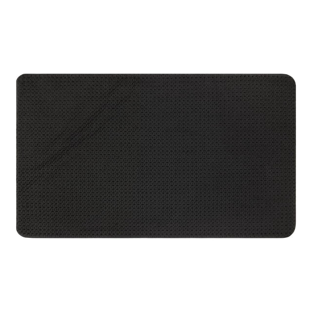 Better Homes & Gardens Signature Soft Cotton Memory Foam Bath Rug, Grey Shadow, 20" x 34", rectangular with rounded corners, textured woven cotton surface with memory foam padding and non-skid backing for bathroom safety and absorbency, often used to add comfort and warmth underfoot.