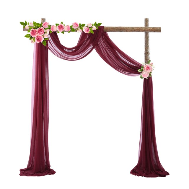 fastboy Ensemble de 2 Pcs Draperie d'Arche de Mariage Tissu Chiffon Élégant Rideau de Draperie pour Cour Mariage pour Mariage Rouge Vin