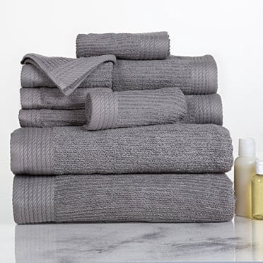 Lavish Home Ensemble de 10 Serviettes en Coton Égyptien Côtelé - Argent, 27 Pouces X 54 Pouces X 0,25 Pouces