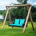 thumbnail image 3 of Costway 2-Person Patio Rattan Hanging Porch Swing Bench Chair Cushion Turquoise, 3 of 10