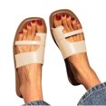 thumbnail image 4 of Womens Slide Sandals Flat Toe Ring Square Toe Soft Sole Non Slip Casual Beach Sandals White, 4 of 5