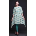 thumbnail image 4 of Bimba Kurti Asymétrique Vert Bandhani Imprimé Teinture sur Nœuds pour Femmes Robe d'Été Indienne Tunique Grand, 4 of 6