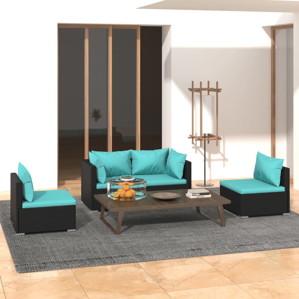 vidaXL 4 Piece Garden Lounge Set with Cushions Poly Rattan Black