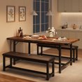 thumbnail image 4 of MIUUKA Extendable Dining Table Set for 4-6,Space-Saving Rectangle Kitchen Table with 2 Upholstered Benches,Sturdy Metal Frame, Ideal for Apartment, Dining Room, Small Spaces,Brown, 4 of 8