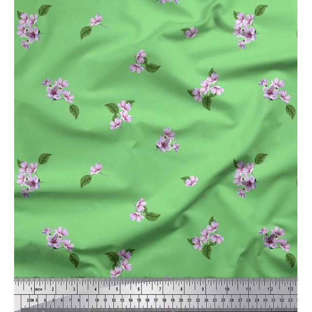 Soimoi Poly Georgette Fabric Leaves & Azalia Floral Print Fabric by Yard 42 Inch Wide