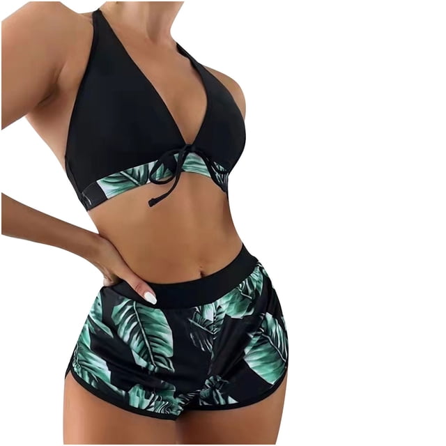 Sexy Bathing Suits for Women Womens Solid Bikini Strap Bikini Deep V Sexy Split Swimsuit Set Three-Piece Swimming Suit Womens Bikini Bathing Suits Bathing Suits Women Bikini