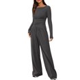 thumbnail image 1 of Timegard Womens Going out Sets 2 Piece Fall Casual Slim Long Sleeve Tops Wide Leg Pants Solid Color Sets, 1 of 7