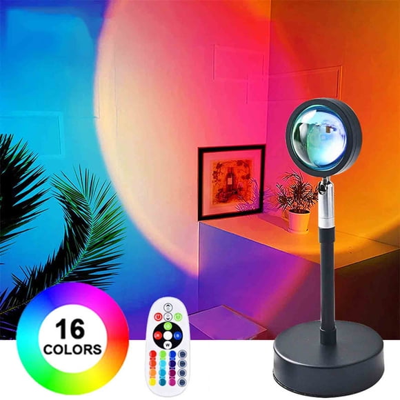 Sunset Projection Lamp under $5! CQCYD Remote Control Sunset Lamp Projector, 16 Color LED Sunset Mood Light, Rotatable Sunset Lamp for Photography, Romantic Ambient Light for Bedroom Living Room