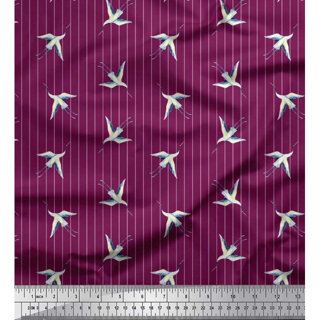 Soimoi Poly Georgette Fabric Stripe & Stork Bird Fabric Prints By Yard 42 Inch Wide