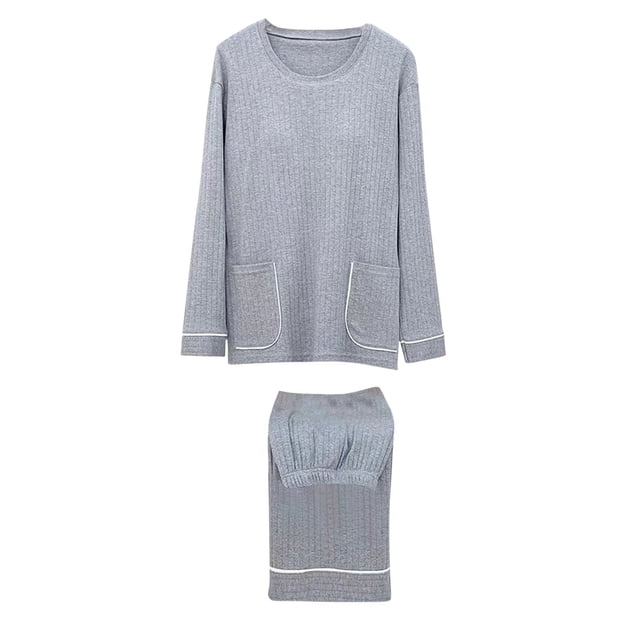 Besolor Pyjama Décontracté pour Femmes, Ensemble 2 Pcs, Haut à Col Ras du Cou Doux à Manches Longues et Pantalon, Tenue de Nuit Pjs avec Coussinet