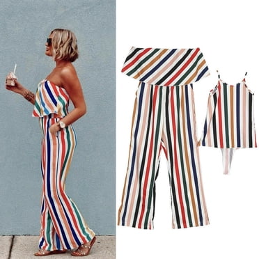 Tenues Assorties pour la Famille Vêtements Mère et Fille Robe Bébé Fille Chemise à Rayures