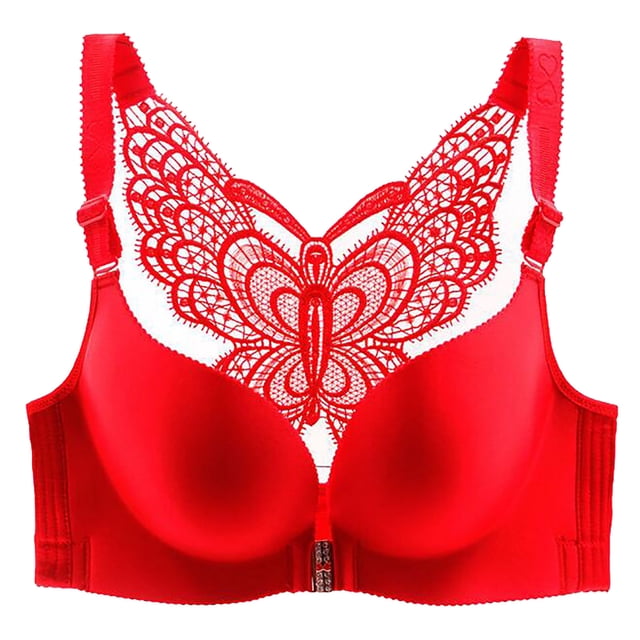 Mrat Women's Bra Wire Free Underwear Front Closure Backless Bra S-78 Red-A 50C