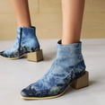 thumbnail image 1 of Women's Winter Square Toe Serpentine Leather Stitching High Heel Zipper Ankle Boots, 1 of 9
