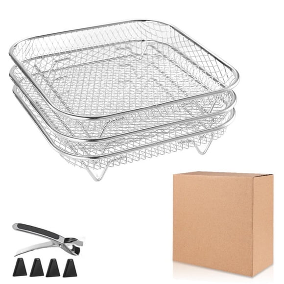 Stainless Steel Air Fryer Rack Stackable Dehydrator Racks For Air Fryer Oven 4.2qt To 5.8qt 7.8 Inch Round Baking Tray With Tongs