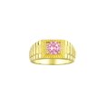 thumbnail image 1 of RYLOS Men's Ring Yellow Gold Plated Silver Ring, 7MM Round Shape Gemstone Designer Style Rings Pink Ice October Birthstone Rings Silver Size 9, 1 of 7