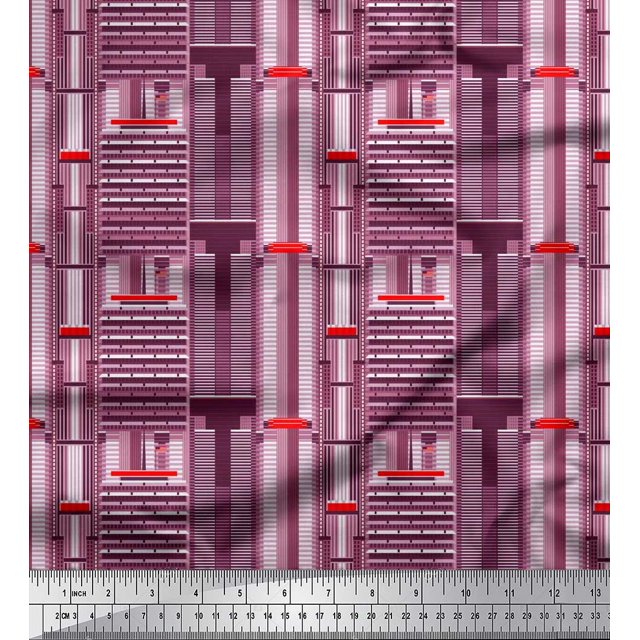 Soimoi Velvet Fabric Buildings Architectural Fabric Prints by Yard 58 Inch Wide