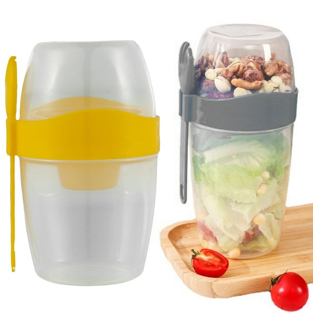 2Pcs Breakfast On the Go Cup with Fork 560ml Yogurt Container with 310ml Topping Cereal Cup Leakproof Reusable Take and Go Yoghurt Pot Portable Cereal Yogurt Pot Yogurt Cups for Office Tr