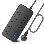 Surge Protector Power Strip (1700J), 8 Outlets with 3 USB Ports 1*Type-C, 5ft Extension Cord, Flat Plug, 2000W/10A Charging for Home, Office, ETL Listed，Black