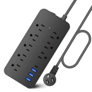 Surge Protector Power Strip (1700J), 8 Outlets with 3 USB Ports 1*Type-C, 5ft Extension Cord, Flat Plug, 2000W/10A Charging for Home, Office, ETL Listed