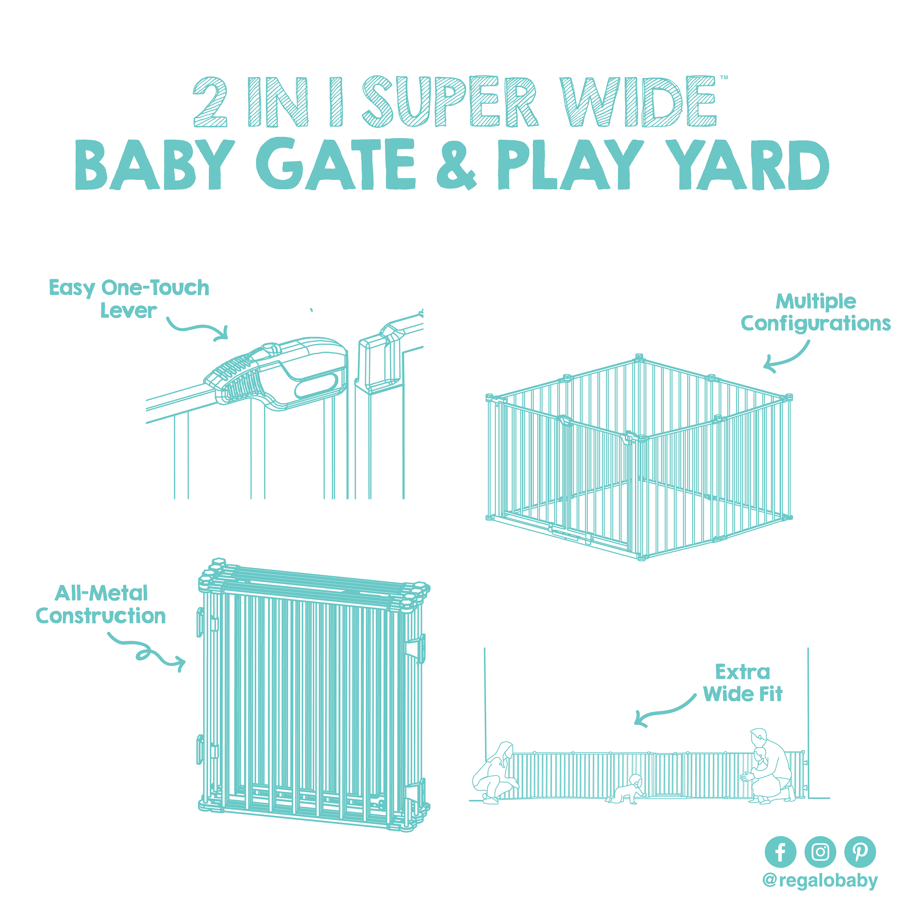 Regalo 192-Inch Double Door Super Wide Gate and Adjustable 8-Panel Play Yard, White