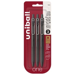 Uniball™ un stylo à gel rétractable, point moyen (0.7mm), Barreaux noirs, Encre noire, paquet de 3