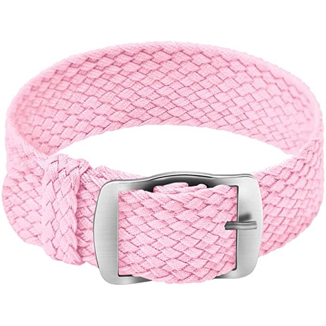 Bracelet en Nylon Perlon Unisexe avec Boucle Argentée en Acier Inoxydable, Rose, 22mm