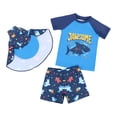 thumbnail image 1 of Hiiyo Kids Boys Sports Swimsuit Shark Print Short Sleeve Rashguard Shorts Hat Bathing Suit, 1 of 6