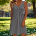 thumbnail image 4 of Kyusrd Robe Débardeur d'Été pour Femmes Robe Courte Plissée à Col en V Sans Manches Robe Soleil T-Shirt Robe Trapèze Robe Courte de Plage, 4 of 6
