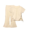 thumbnail image 1 of Shirts for girls Solid Short Sleeved Round Neck Top Flare Pants Two Piece Set, 1 of 6