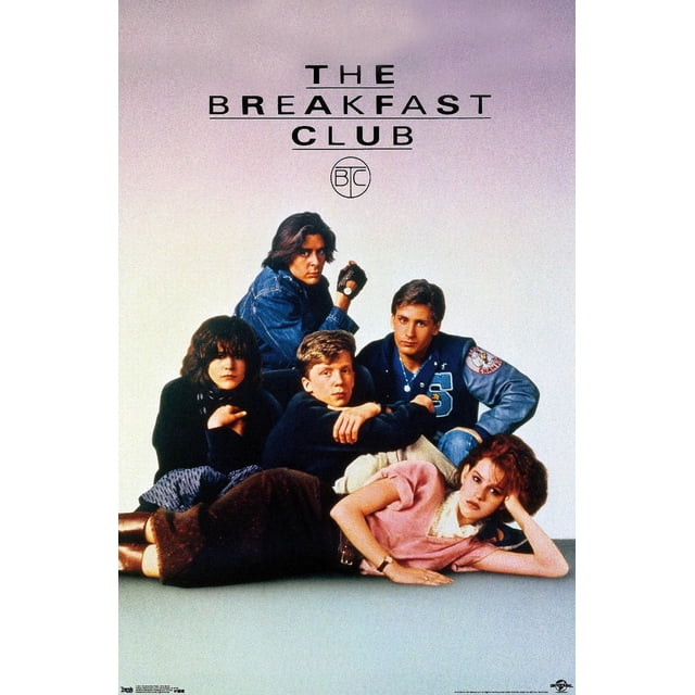 The Breakfast Club - One Sheet Wall Poster, 22.375" x 34", depicting five teenagers in 1980s casual attire posed together on a plain light background with the bold black title text 'THE BREAKFAST CLUB' above, ideal for bedroom or dorm wall decoration.