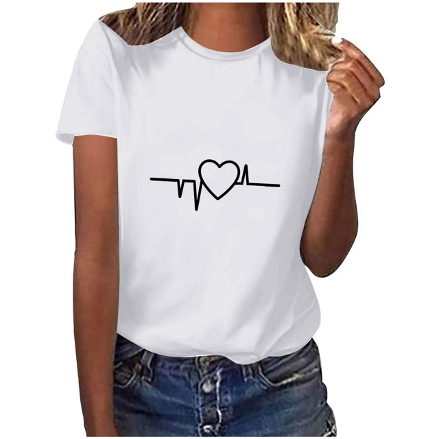 Diufon Hauts de la Saint-Valentin pour Femmes, Tunique Décontractée à Manches Courtes, Chandail à Col Rond, Blouse Tendance Mignonne à Imprimé Graphique