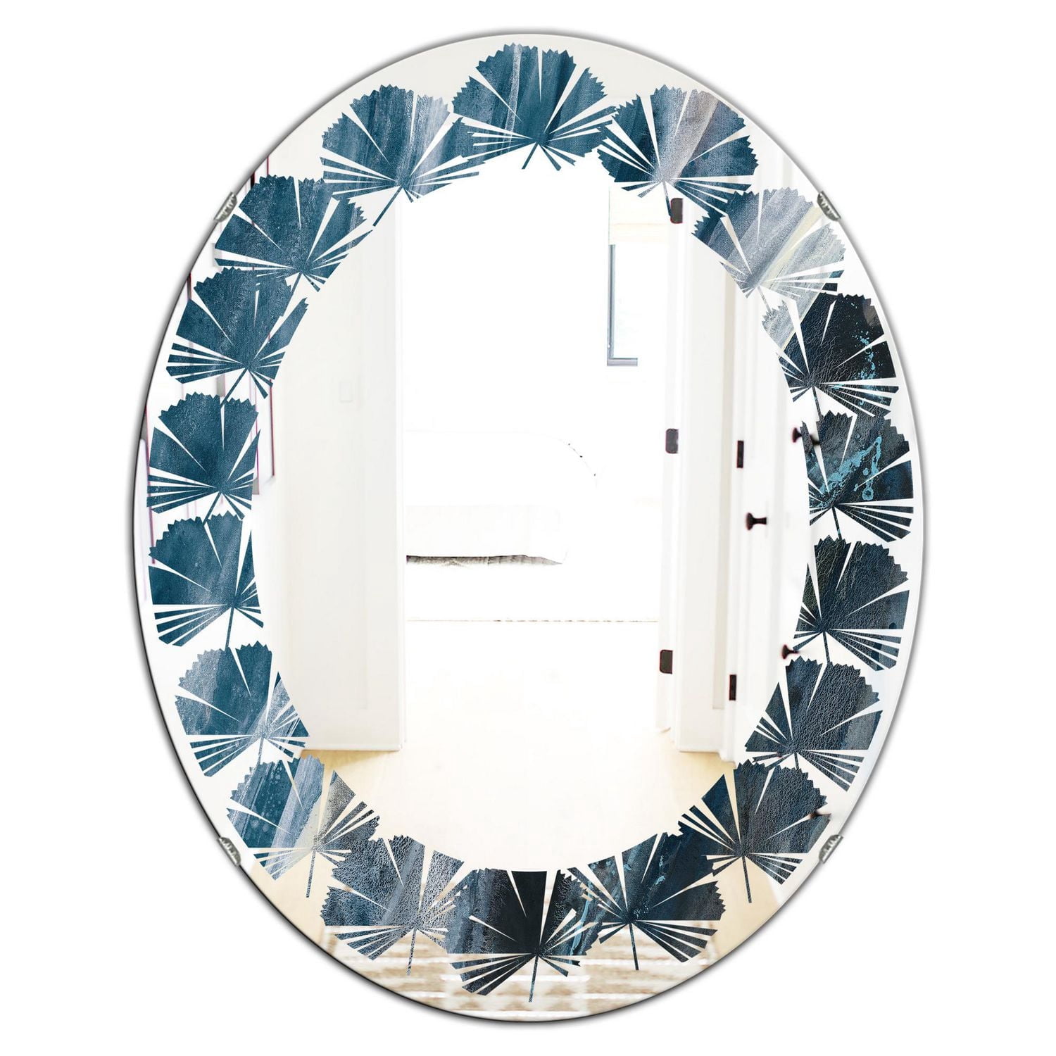 Designart 'Splash Blue Indigo' Miroir mural ovale moderne - Feuilles 24x36