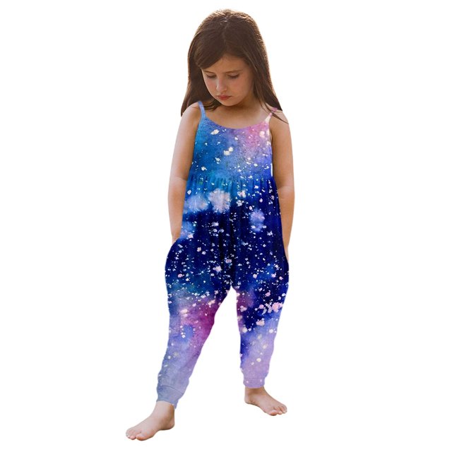 MIASHUI Rompers for Girls Casual Starry Sky Printed Sleeveless Jumpsuits Baggy Overalls,Light Purple,2-3 Years