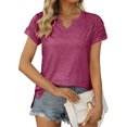 thumbnail image 2 of pitrice Summer Pleated Short Sleeve Solid Color Splicing V Neck T-Shirt Casual Basic Tops Female Shirts Daily Tees for Brick red M, 2 of 9