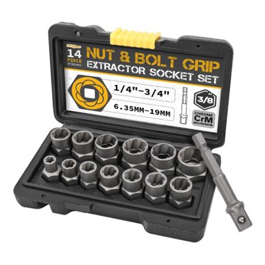 14 Pieces Nut Remover Socket Set Extractor Tool Nut Extractor