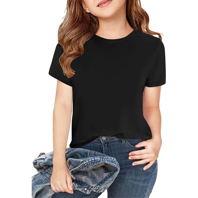 Plebaso Lot de 2 T-Shirts pour Enfants en Coton à Manches Courtes T-Shirts Basiques Décontractés à Col Rond T-Shirts Unis pour Garçons Filles