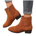 thumbnail image 1 of Bottes Mi-Mollet pour Femmes Chaussures d'Hiver Automne Mode Suède Uni Bout Pointu à Fermeture Éclair Talon Bas Bottines Courtes à la Cheville, 1 of 5